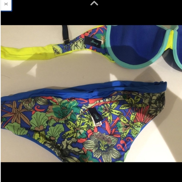 NEW 2PC Maaji Blue Rubik Colorblock Bandeau‎ Top +.Bikini Bottom [ Medium ] - Picture 6 of 8